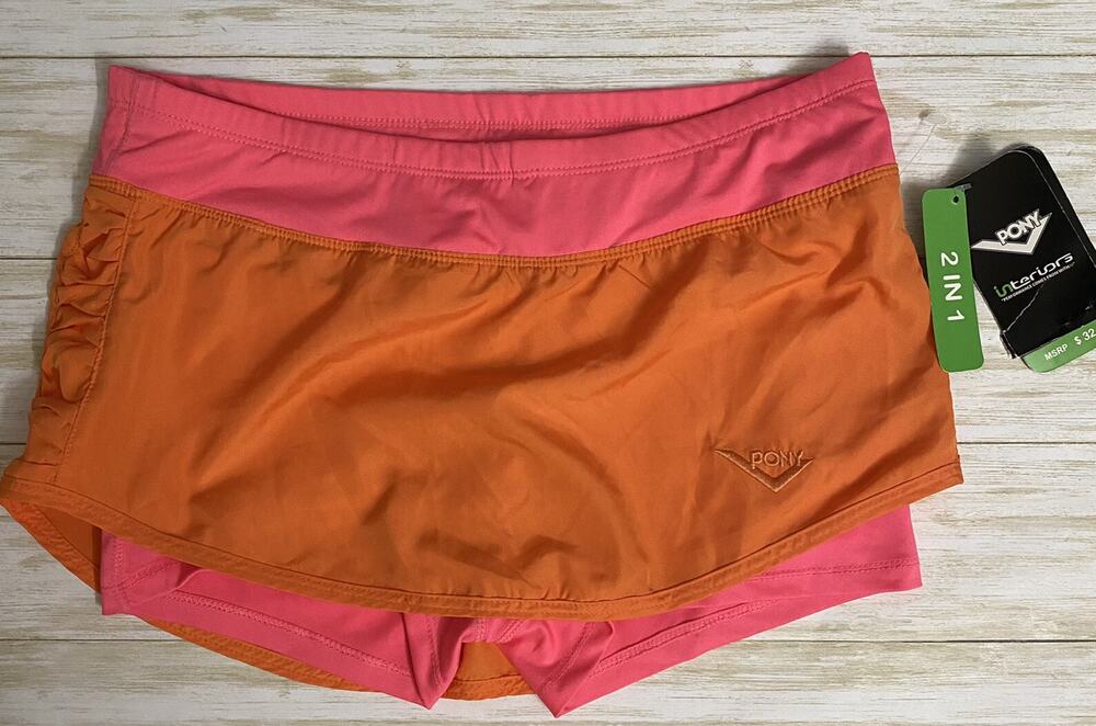 PONY interiors womens size m pink & orange athletic skort skirt NWT